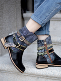 Genuine Leather Gold Floral Embossed Strap  Moto Boots Ledshopy.com