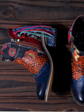 Genuine Leather Navy Orange Tasselled Ankle Booties Flat Boots Ledshopy.com