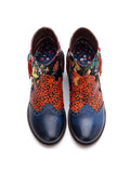 Genuine Leather Navy Orange Tasselled Ankle Booties Flat Boots Ledshopy.com