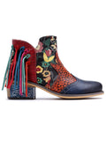 Genuine Leather Navy Orange Tasselled Ankle Booties Flat Boots Ledshopy.com