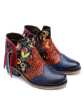 Genuine Leather Navy Orange Tasselled Ankle Booties Flat Boots Ledshopy.com