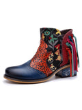 Genuine Leather Navy Orange Tasselled Ankle Booties Flat Boots Ledshopy.com