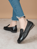 Geometry Stitching Upper Leather Loafer - Black Ledshopy.com