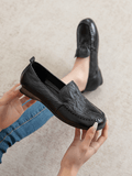 Geometry Stitching Upper Leather Loafer - Black Ledshopy.com