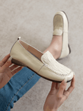 Geometry Stitching Upper Leather Loafer - Cream Ledshopy.com