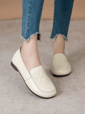 Geometry Stitching Upper Leather Loafer - Cream Ledshopy.com