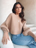 Gisele Lantern Sleeve Tighten Cuff Knit Top - Mocca Ledshopy.com