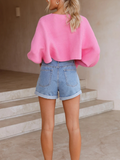 Gisele Lantern Sleeve Tighten Cuff Knit Top - Pink Ledshopy.com