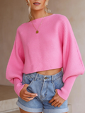 Gisele Lantern Sleeve Tighten Cuff Knit Top - Pink Ledshopy.com