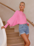 Gisele Lantern Sleeve Tighten Cuff Knit Top - Pink Ledshopy.com