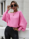 Gisele Lantern Sleeve Tighten Cuff Knit Top - Pink Ledshopy.com