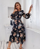Given Floral Midi Dress - Black Print Ledshopy.com