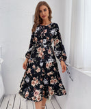 Given Floral Midi Dress - Black Print Ledshopy.com