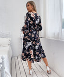 Given Floral Midi Dress - Black Print Ledshopy.com