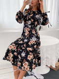 Given Floral Midi Dress - Black Print Ledshopy.com