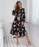 Given Floral Midi Dress - Black Print Ledshopy.com