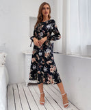 Given Floral Midi Dress - Black Print Ledshopy.com