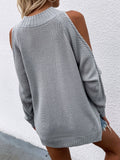 Grey Shoulder Cut-Out Knit Sweater Ledshopy.com