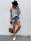 Grey Shoulder Cut-Out Knit Sweater Ledshopy.com