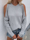 Grey Shoulder Cut-Out Knit Sweater Ledshopy.com