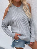 Grey Shoulder Cut-Out Knit Sweater Ledshopy.com