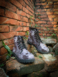 Grey Skull Rose Ankle Flat Combat Boots Ledshopy.com