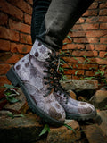 Grey Skull Rose Ankle Flat Combat Boots Ledshopy.com