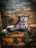 Grey Skull Rose Ankle Flat Combat Boots Ledshopy.com