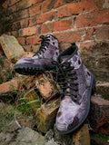 Grey Skull Rose Ankle Flat Combat Boots Ledshopy.com