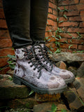 Grey Skull Rose Ankle Flat Combat Boots Ledshopy.com