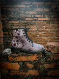 Grey Skull Rose Ankle Flat Combat Boots Ledshopy.com