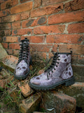 Grey Skull Rose Ankle Flat Combat Boots Ledshopy.com