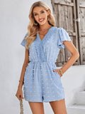 Houston Lace Neck Pop Romper - Blue Ledshopy.com