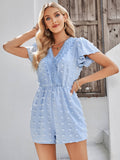 Houston Lace Neck Pop Romper - Blue Ledshopy.com