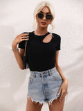 Julissa Ribbed Cut-Out Knit Top - Black Ledshopy.com