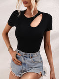 Julissa Ribbed Cut-Out Knit Top - Black Ledshopy.com