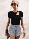 Julissa Ribbed Cut-Out Knit Top - Black Ledshopy.com