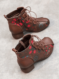 Lace-Up Floral Embossed Leather Boot - Brown Ledshopy.com
