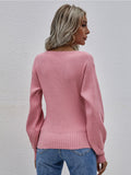 Lantern-Sleeve V-Neck Wrap Knit Top - Pink Ledshopy.com