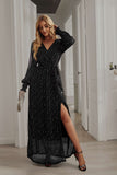 Leandra Front Split Shimmer Maxi Dress - Black Ledshopy.com