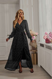 Leandra Front Split Shimmer Maxi Dress - Black Ledshopy.com