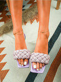 Lilac Matte Weave Detail Flat Sole Sandals Ledshopy.com