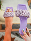 Lilac Matte Weave Detail Flat Sole Sandals Ledshopy.com