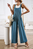 Linette Wide Leg Linen Overalls - Teal Ledshopy.com