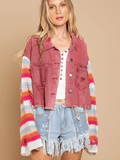 Madden Knit Ripped Sleeve Denim Jacket - Pink Ledshopy.com