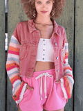 Madden Knit Ripped Sleeve Denim Jacket - Pink Ledshopy.com