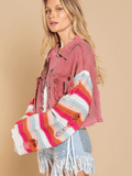 Madden Knit Ripped Sleeve Denim Jacket - Pink Ledshopy.com