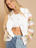 Madden Knit Ripped Sleeve Denim Jacket - White Ledshopy.com