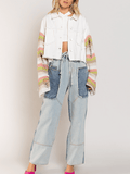 Madden Knit Ripped Sleeve Denim Jacket - White Ledshopy.com