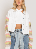Madden Knit Ripped Sleeve Denim Jacket - White Ledshopy.com